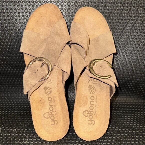 Yokono Spain Brown Suede Crisscross Strap Buckle Slip On Slide Sandal Size 9 - Picture 6 of 9